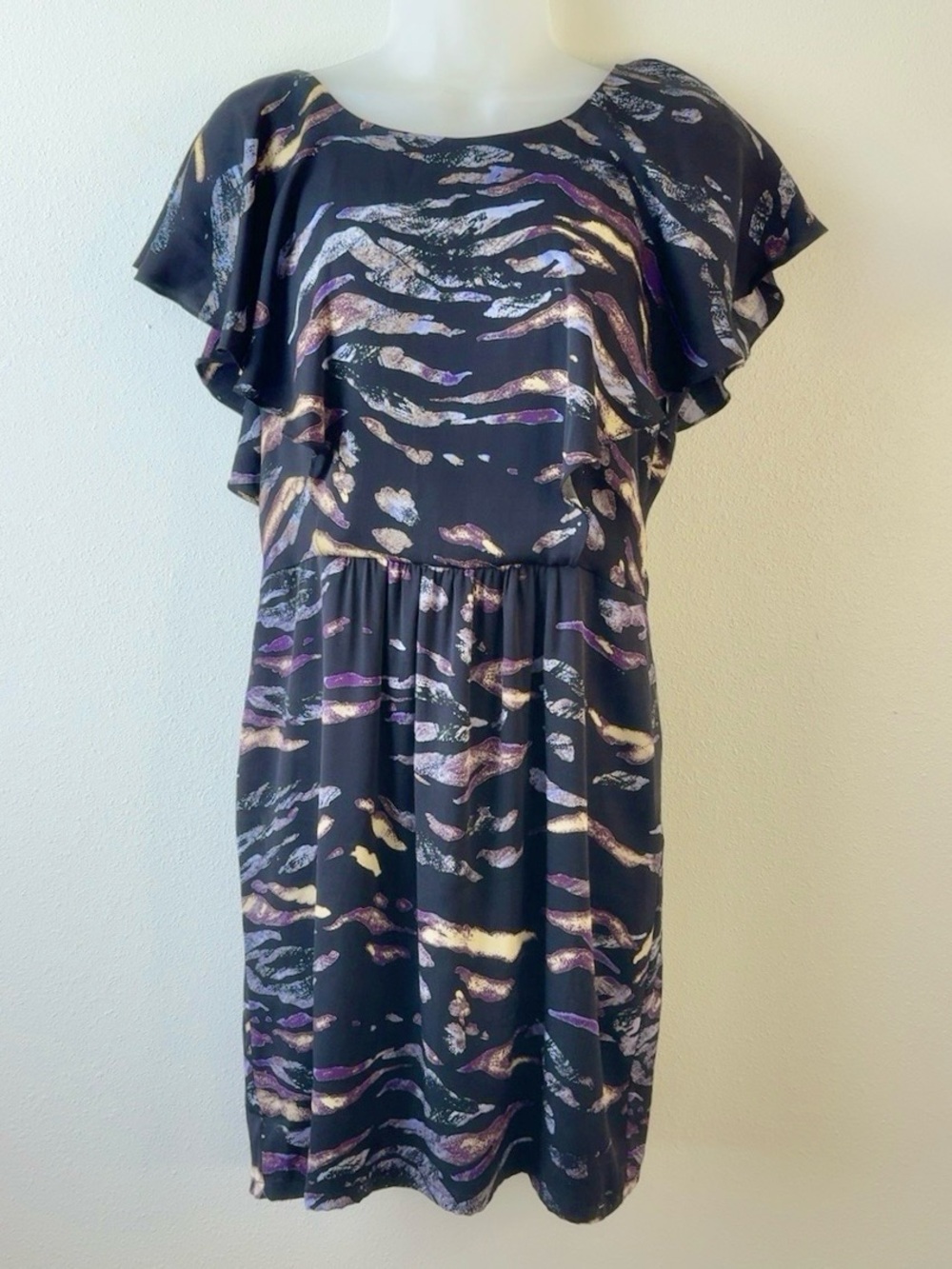 Ali Ro Silk Purple Abstract Flutter Sleeve Mini Dress Size 10